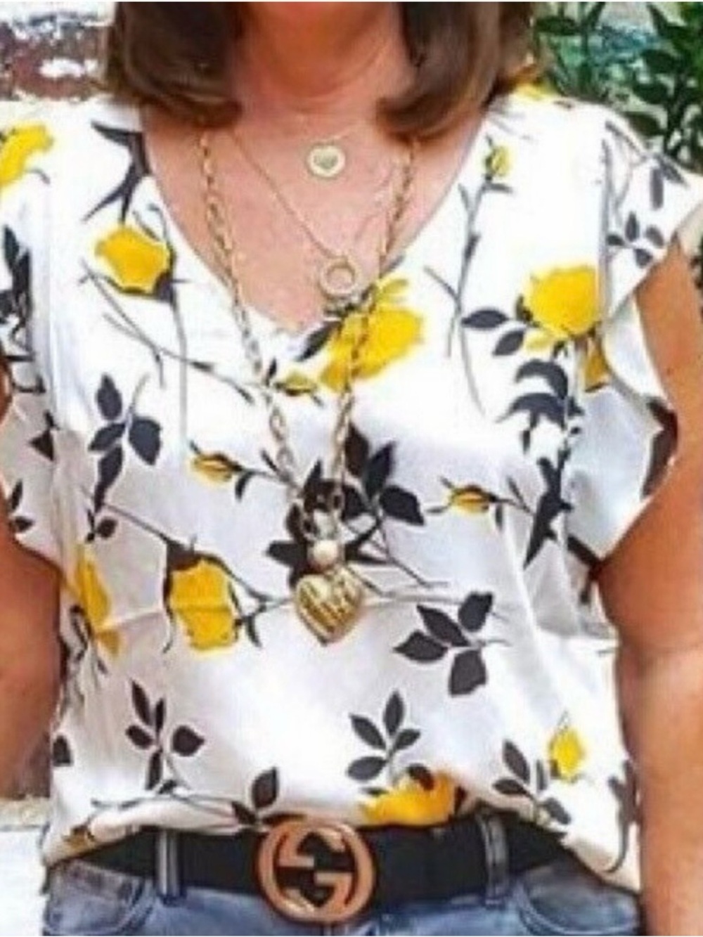 Cabi Birdwatcher Blouse Swallowtail Floral Print Yellow Cream Size Small